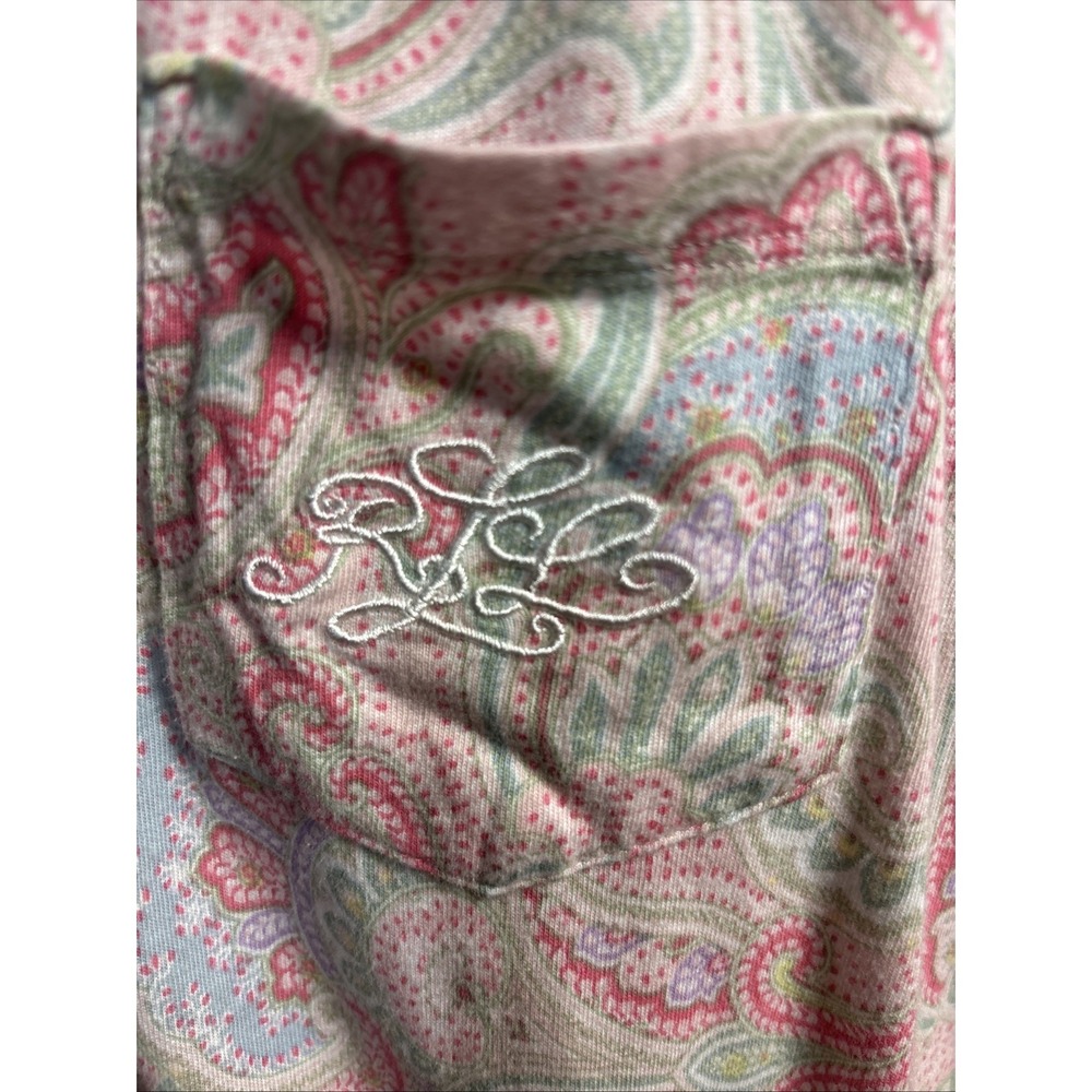 Lauren Ralph Lauren Women's M Pink Paisley Short Sleeve Cotton Pajama Crop Pant - Picture 3 of 10